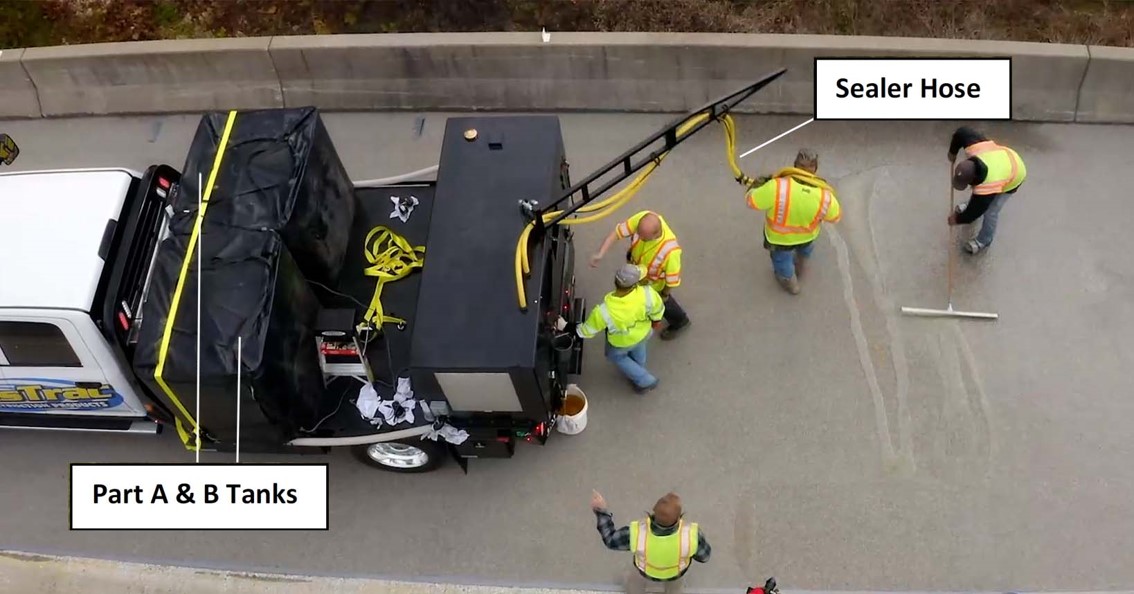 FasTrac EP1500 Epoxy Polymer Pump System overhead FasTrac EP1500 Epoxy Polymer Pump System features two tanks containing components A & B, and a sealer hose to dispense the CE335 Epoxy Penetrating Sealer onto the deck.